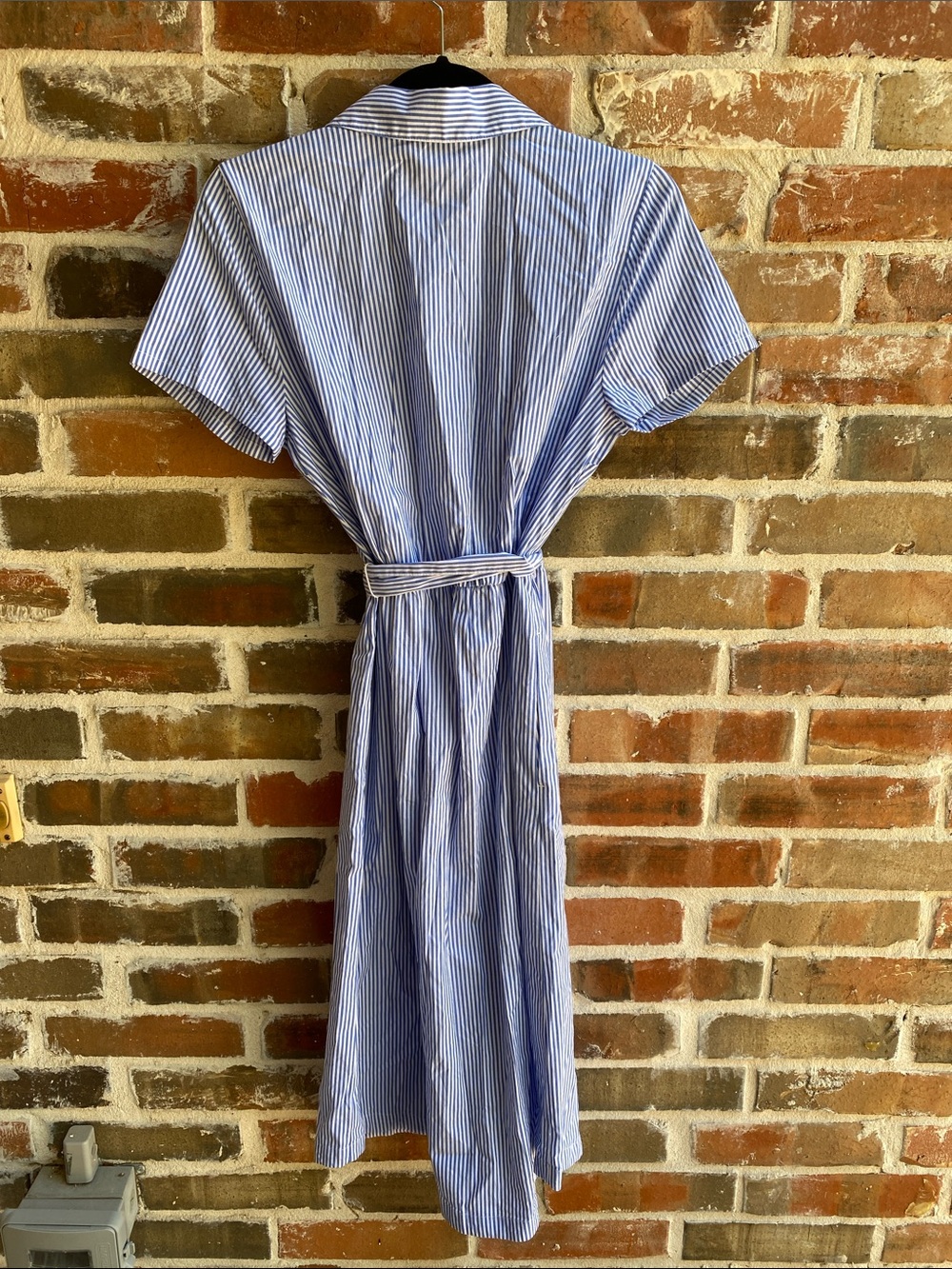 J. Crew Blue and White Striped Midi Shirt Dress w/pockets & self belt - Picture 2 of 16